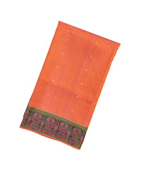 Dark Green & Sunset Orange Sashiko Reversible Handloom Silk Saree Japanese Inspired Border & Pallu-KA12637