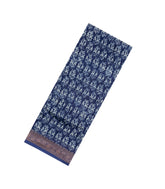 Blue Printed Chanderi Cotton Saree With Zari Border-CC1534