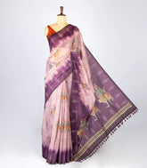 Lavender Woven Synthetic Chanderi Cotton Saree With Printed Lord Krishna Motifs-BL4177