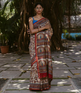 Cream Handloom Chanderi Cotton Saree With A Printed Kalamkari Design