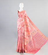 Peach Woven Art Tussar Saree With Printed Floral Motifs-BL3968