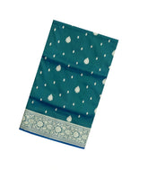 Cyan Handloom Banarasi Silk Saree With Floral Buttas-BE1496