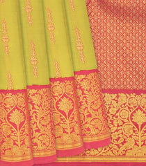 Pastel Green Handloom Natural Dyed Silk Saree With Tree of Life Pallu