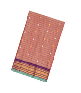 Peach Handloom Gadwal Silk Cotton Saree With Buttas & Contrast Border-GA0220