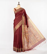 Crimson Woven Synthetic Tussar Saree With Printed Madhubani Motifs-BL4533