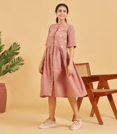 Choco Brown Embroidered Button Up Dress