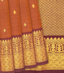 Rustic Brown Handloom Natural Dyed Silk Saree With 99 Flowers On Pallu