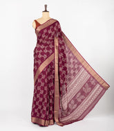 Magenta Woven Synthetic Dola Saree With Printed Floral Motifs-BL4504