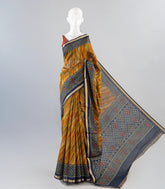 Mustard Woven Art Chanderi Saree With Printed Floral Motifs-BL3973