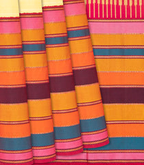 Yellow Handloom Silk Saree With Multi Colour Border