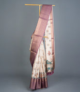 Cream Woven Art Tussar Saree With Printed Floral Motifs-BL3622