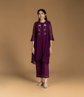 Burgundy Embroidered Festive Co-Ord Set-CO5015