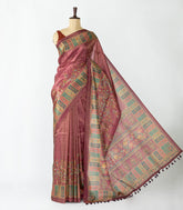 Dusty Pink Woven Synthetic Tussar Saree With Printed Floral Motifs-BL4389
