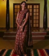 Brown Handloom Chanderi Cotton Saree With Kalamkari Style print