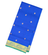 Blue Handloom Kanchipuram 9 Yards Silk Saree With Annam Buttas-KA12259