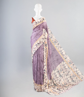 Lilac Woven Art Tussar Saree With Printed Floral Motifs-BL3969