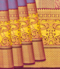 Cyan Handloom Silk Saree With Chevron Motifs & Kalamkaari Horse Motifs