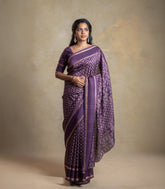 Lilac Woven Synthetic Dola Silk Saree With Printed Diamond Jaal Motifs-BL4691