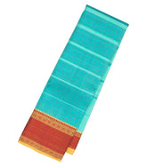 Turquoise Handloom Korvai Kanchipuram Silk Saree With Ombre Stripes-KA12157