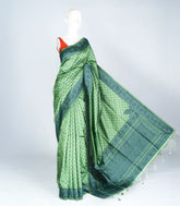 Green Woven Art Dupion Silk Saree With Floral Motifs-BL3909