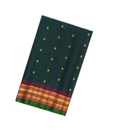 Bottle Green Handloom Gadwal Silk Cotton Saree With Buttas & Contrast Border-GA0221