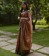 Dusty Pink Tissue Handloom Silk Cotton Saree With Zari Stripes