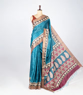 Blue Woven Art Tussar Silk Saree With Printed Floral Motifs-BL4204