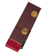 Green & Maroon Handloom Kanchipuram Silk Saree With Stripes & Buttas-KA12089