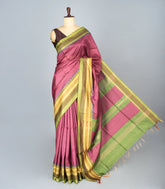 Dusty Pink Woven Synthetic Dupion Saree With Contrast Border-BL4343
