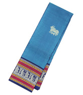 Cyan Handloom Kanchipuram Silk Saree With Ox Buttas-KA12115