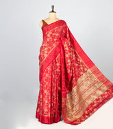 Dark Peach Woven Synthetic Tussar Silk Saree With Floral Vine Motifs-BL4193
