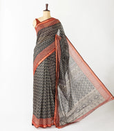 Black Woven Synthetic Chanderi Cotton Saree With Printed Motifs-BL4401