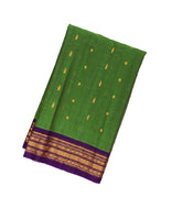 Dark Green Handloom Gadwal Silk Cotton Saree With Buttas & Contrast Border-GA0211