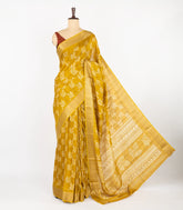 Mustard Woven Synthetic Dola Saree With Printed Floral Motifs-BL4506