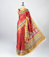 Dusty Peach Woven Art Tussar Silk Saree With Printed Floral Motifs-BL4201