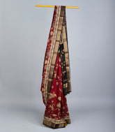 Crimson Woven Synthetic Chanderi Cotton Saree With Printed Kalamkari Motifs-BL3637