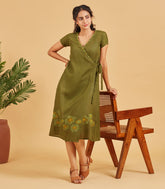 Olive Green Wrap Around Dress