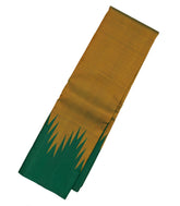 Dark Olive Handloom Korvai Kanchipuram Silk Saree With Green Temple Border-KA12322