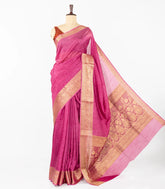 BubbleGum Pink Woven Synthetic Dola Silk Saree With Floral Motifs In Zari Border-BL4429