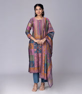 Lilac & Blue Printed Kurta Set-RC5582