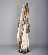 White Woven Synthetic Chanderi Cotton Saree With Printed Abstract Motifs-BL3630