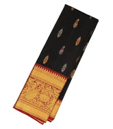 Black Handloom Uppada Silk Saree With Floral Motifs-UP0335