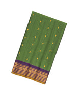 Green Handloom Gadwal Silk Cotton Saree With Buttas & Contrast Border-GA0228