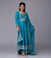 Teal Blue Embroidered Festive Anarkali Set-RC5593