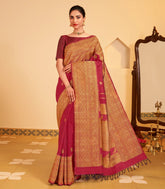 Maroon Handloom Kanchipuram Silk Saree With Zari Buttas-KA15467