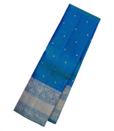 Cyan Handloom Kanchipuram Silk Saree With Kamalam Buttas-KA12382