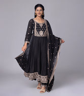 Black Festive Embroidered Anarkali Set-RC5584