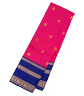 Hot Pink Handloom Korvai Kanchipuram Silk Saree With Checks & Buttas