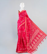 Red Woven Art Dola Silk Saree With Printed Floral Motifs-BL3947