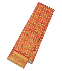Crimson Handloom Natural Dyed Silk Saree With Zari Checks & Traditional Motifs